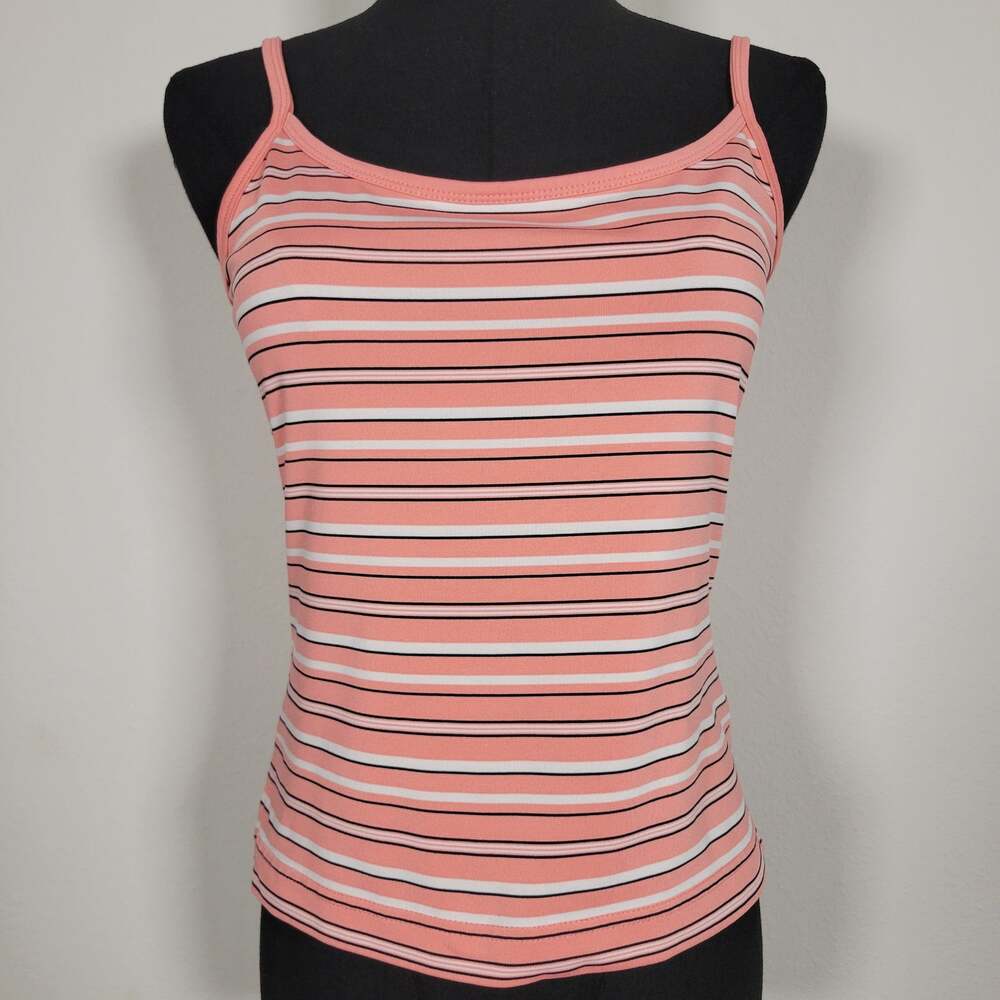 Vintage Guess Crop Top XS Pink Striped Y2K 90s Stretch Spaghetti Strap